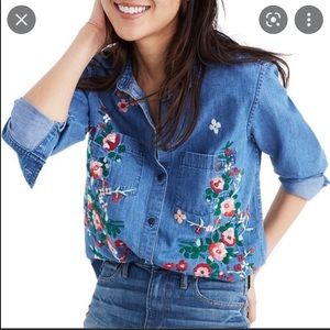 Madewell Embroidered Cutoff Denim Shirt